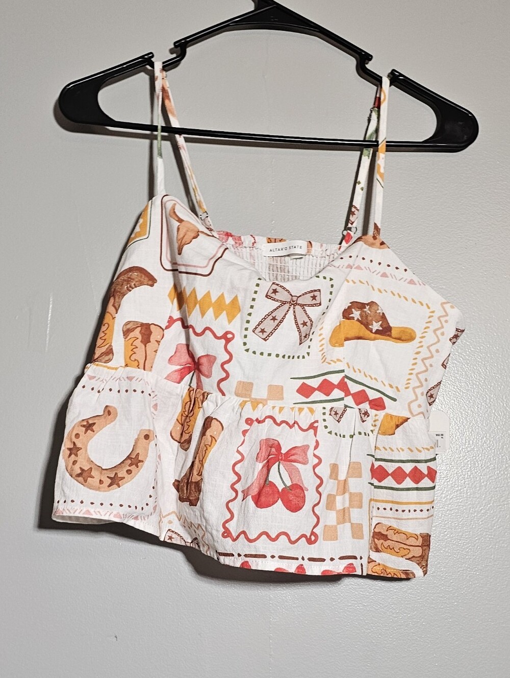Altar'd State White Tank with Pink & Tan Western Motif